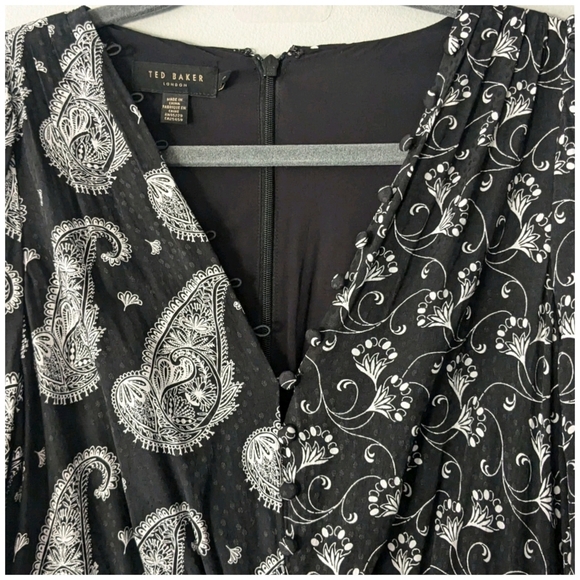 Ted Baker Baylei V-neck Paisley-print Crepe Midi Dress In Black - Picture 5 of 9